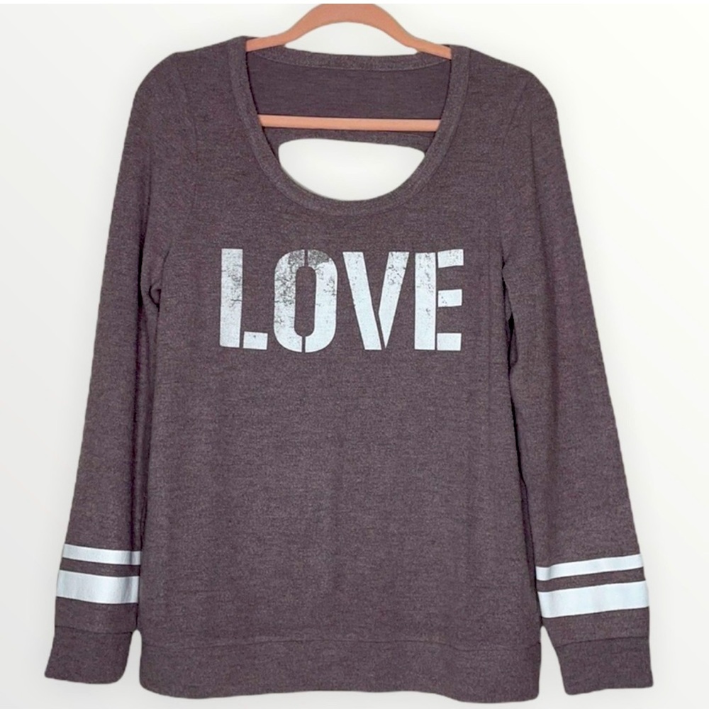 CHASER Grey Long Sleeve 'LOVE' Fuzzy Sweatshirt - Vintage Inspired